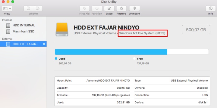 Bagaimana Agar File-File di HDD Eksternal dapat Diakses Melalui Perangkat Macbook