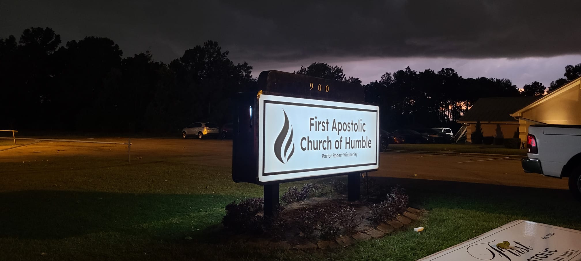Illuminated brick monument sign for a church