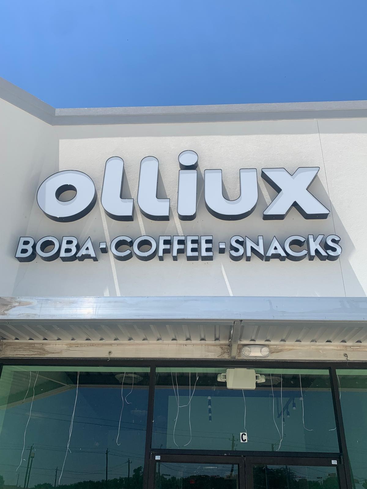 Boba and coffee storefront with bright channel letters
