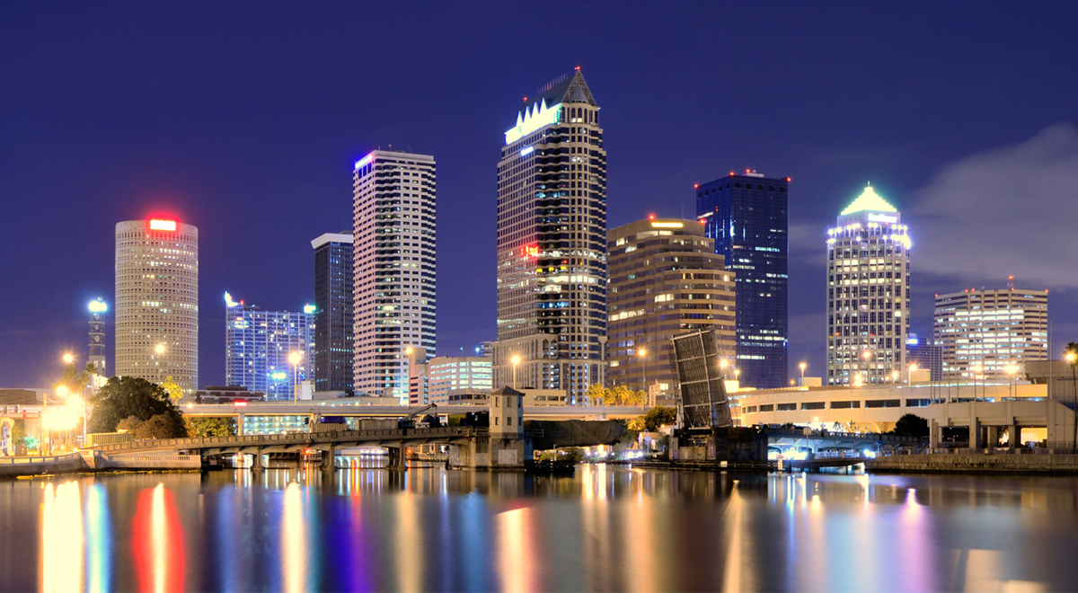 Tampa bay city night view. Commercial Locksmith Tampa