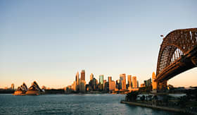 Celebrity Cruises view of Sydney Harbour bridge and city of Sydney