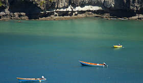 Norwegian Cruise Line fishing boats in the caribbean sea near Soufriere, St. Lucia