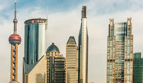 Uniworld River Cruises Pudong skyline in Shanghai, China