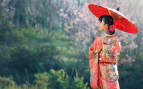 A woman in a traditional kimono in Japan