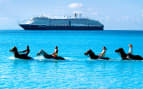 Guests ride horses in the Caribbean waters