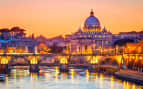 Night view at St. Peters Cathedral Rome Italy