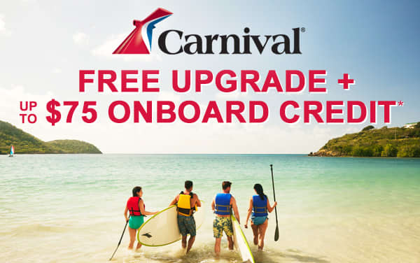 Carnival 72-Hr Sale: up to $75 OBC and FREE Upg...