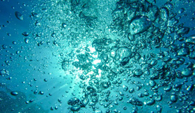 Air bubbles rising from the submarine