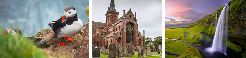 Puffins, Kirkwall Church and Iceland Waterfalls