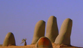 Iconic Punta Del Estes beach sculpture