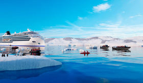 Watercraft launching from Viking Expeditions ship in Antarctica