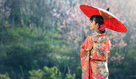 Japanese woman in traditional kimono