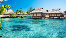 Over-warer bungalows in Papeete, Tahiti