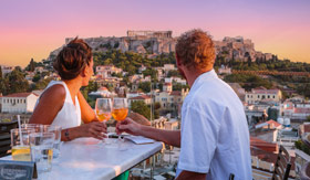 Couple having dinner in Athens