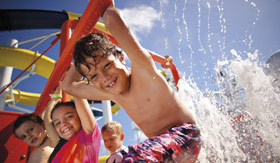 Kids on splash pad at Celebration Key