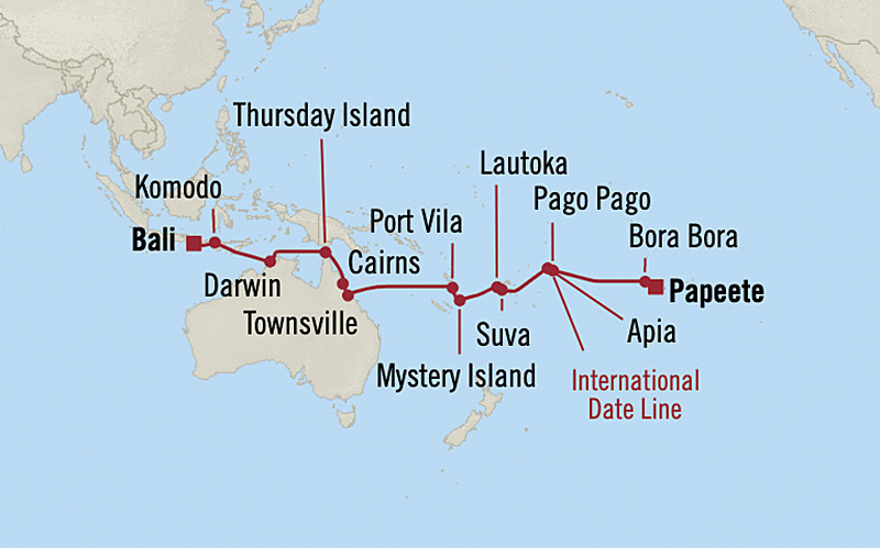 Map for 25-Day Indonesia, Australia, Vanuatu, Fiji, Samoa & Bora Bora Itinerary
