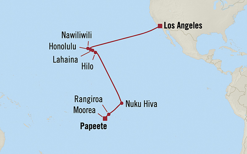 Map for 18-Day Tahiti, French Polynesia & Hawaii Itinerary