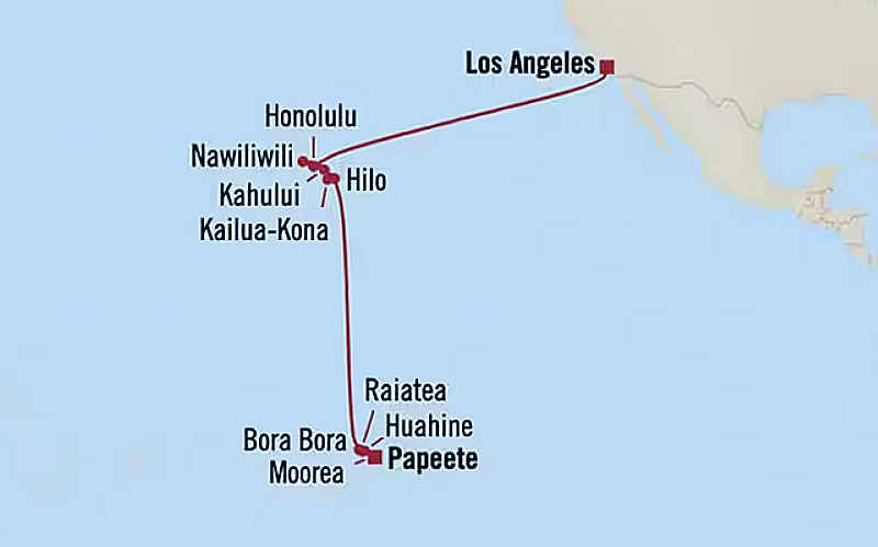 Map for 21-Day Hawaii, Bora Bora & Tahiti Itinerary