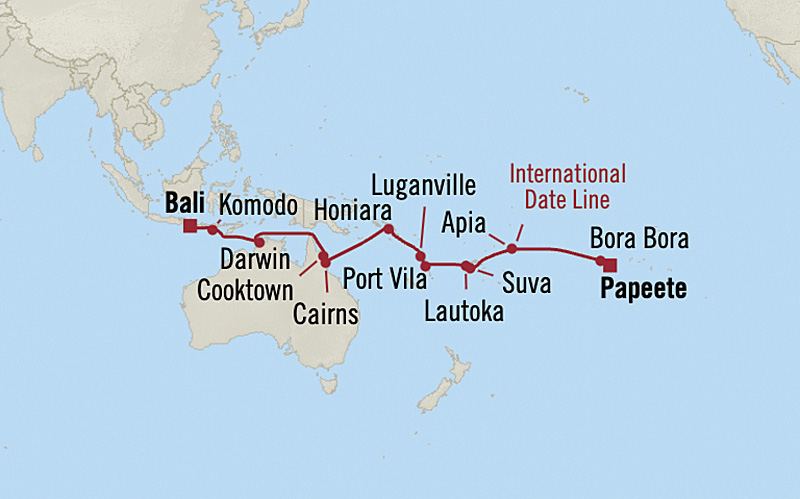 Map for 24-Day French Polynesia, Fiji, Vanuatu & Australia Itinerary
