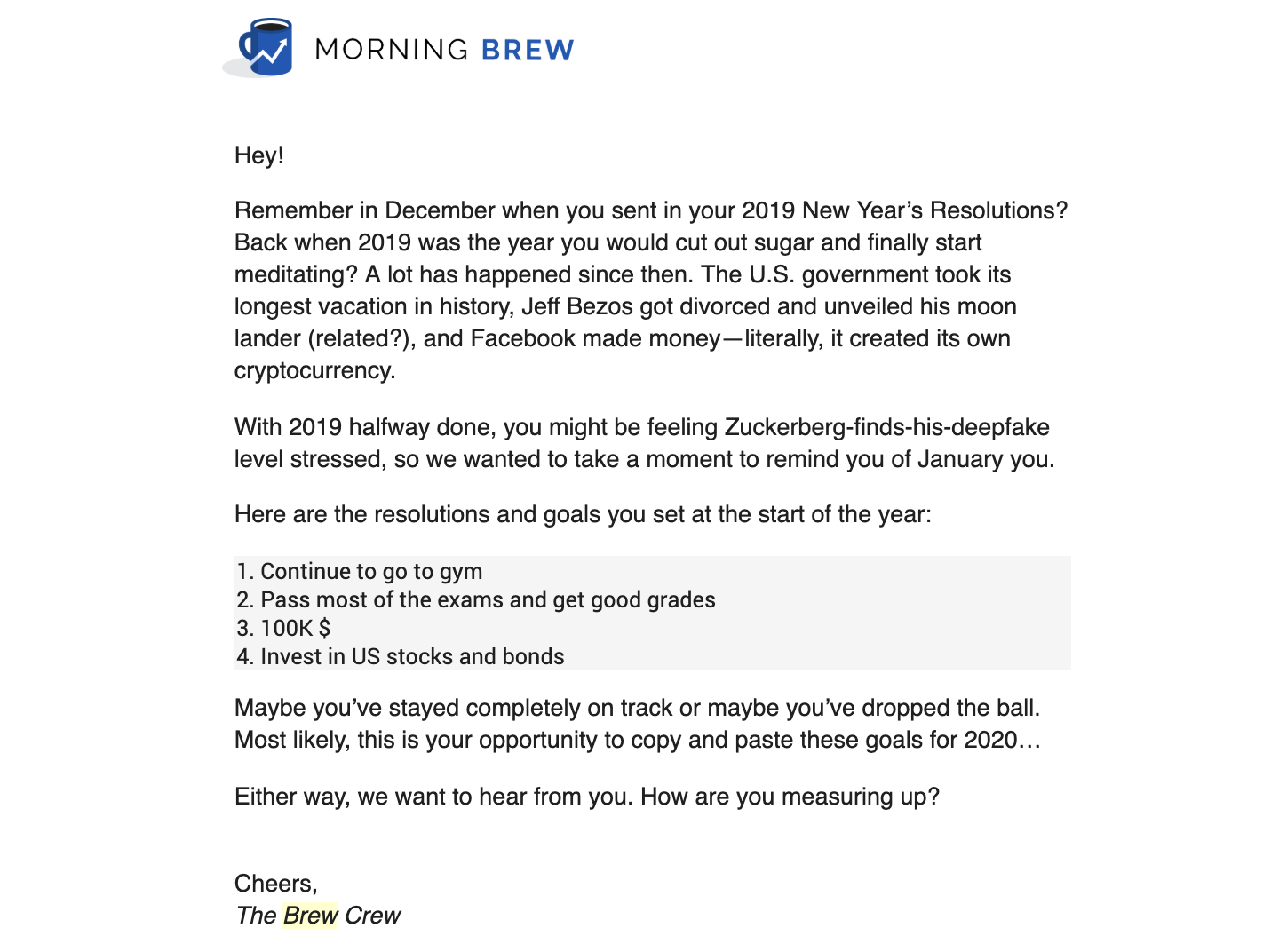 Morning Brew resolutions