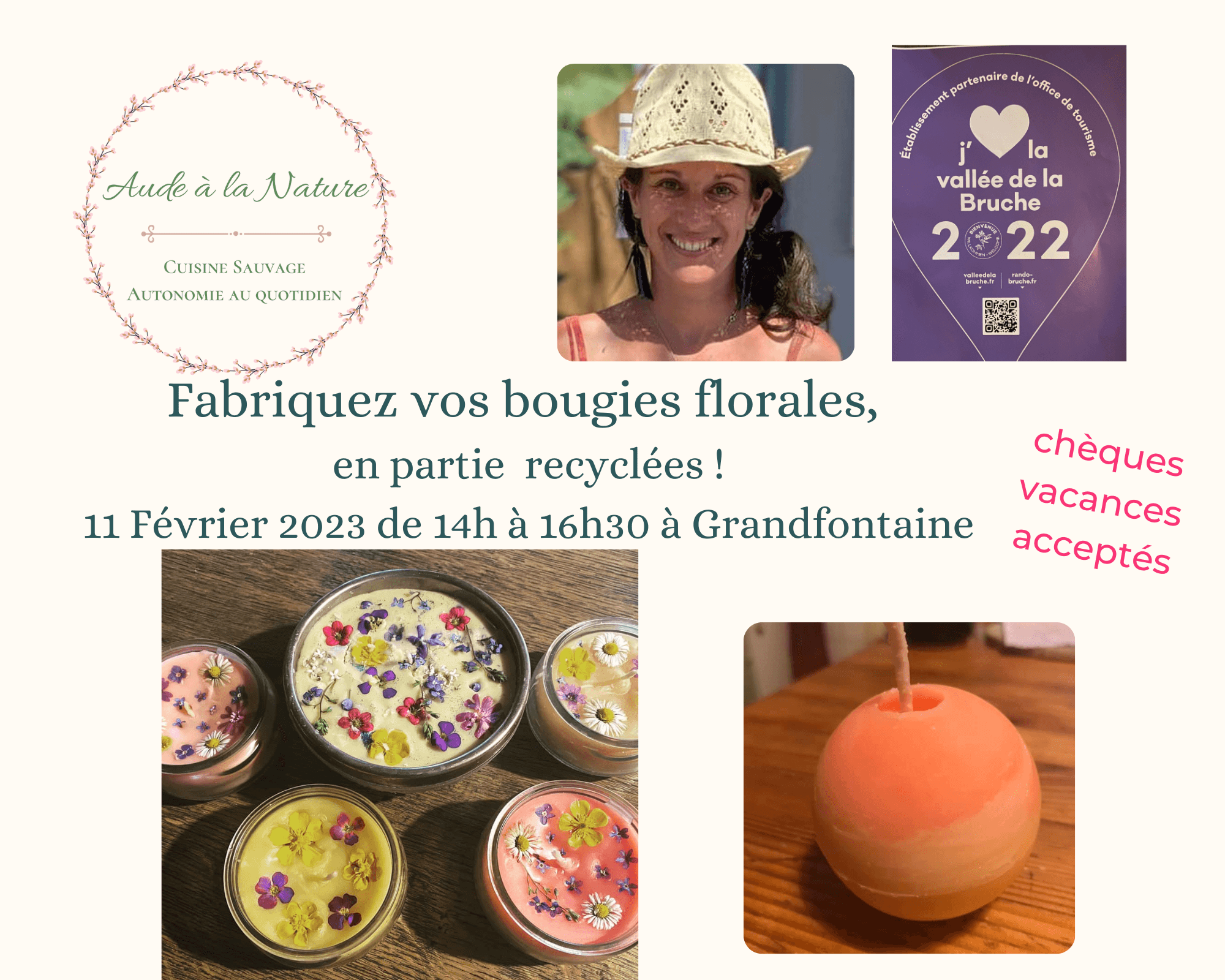 Atelier de fabrication de bougies florales, en partie recyclées