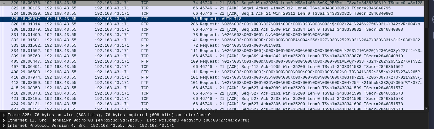 FTPS traffic in Wireshark — encrypted