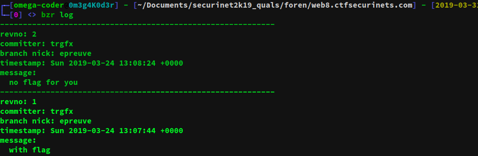 bzr log output showing two revisions