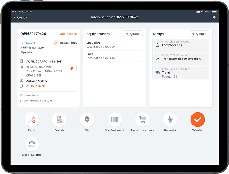 Gestion des interventions sur le crm divalto weavy, sur tablette