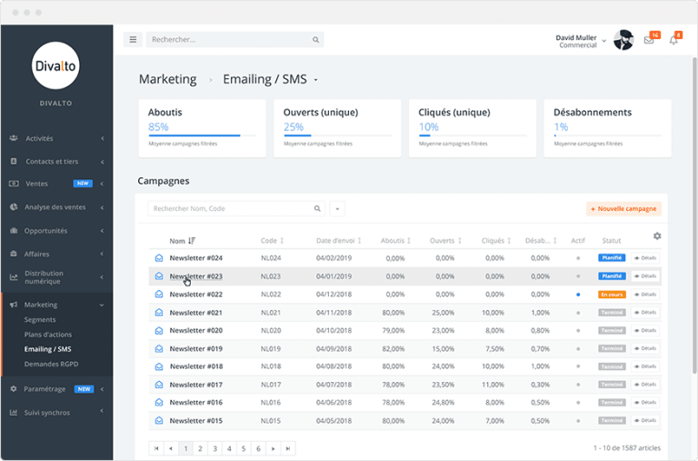 Marketing Centre de contact sur le CRM Divalto weavy