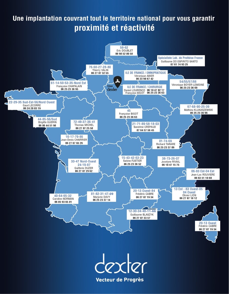 carte des commerciaux de l'entreprise dexter