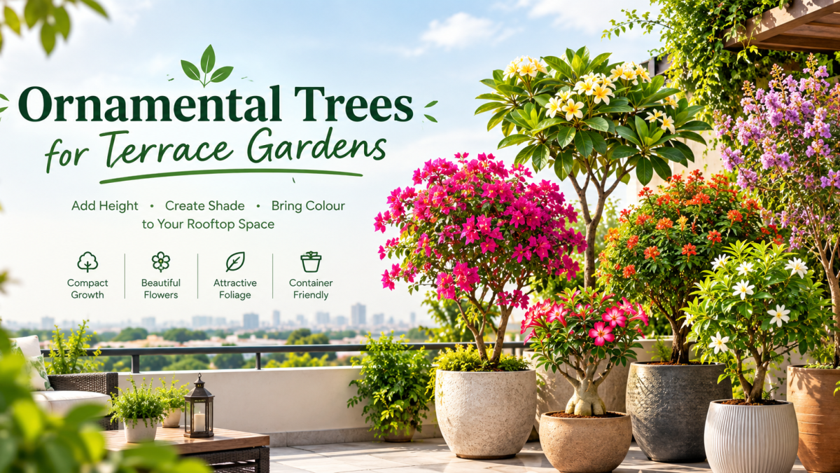 Best ornamental trees for terrace gardens in Bengaluru modern rooftop garden by Happy Greenery
