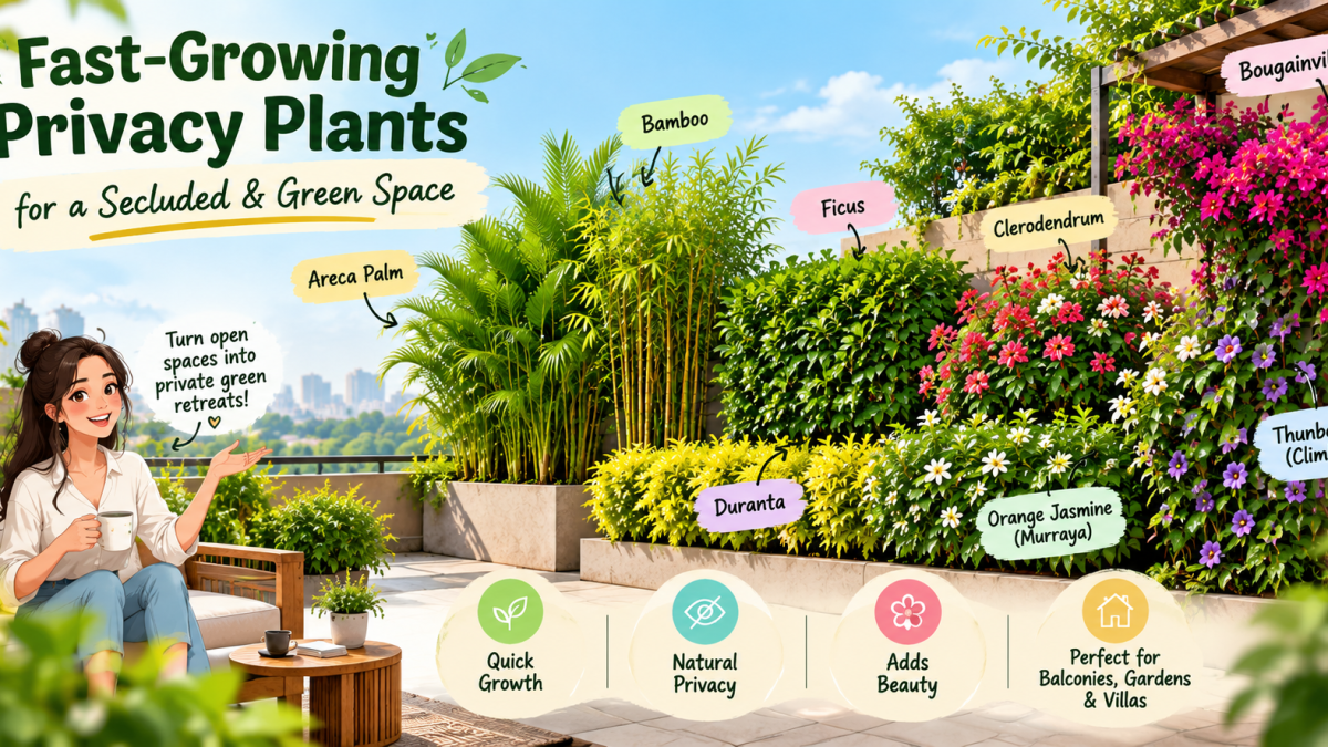 Best fast-growing privacy plants for Bengaluru balconies terraces and villas by Happy Greenery