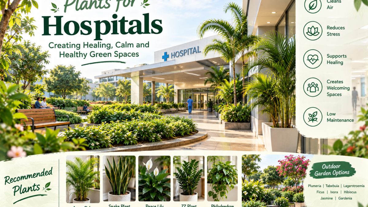 Modern hospital biophilic interior with indoor greenery and healing courtyard in Bengaluru - Happy Greenery