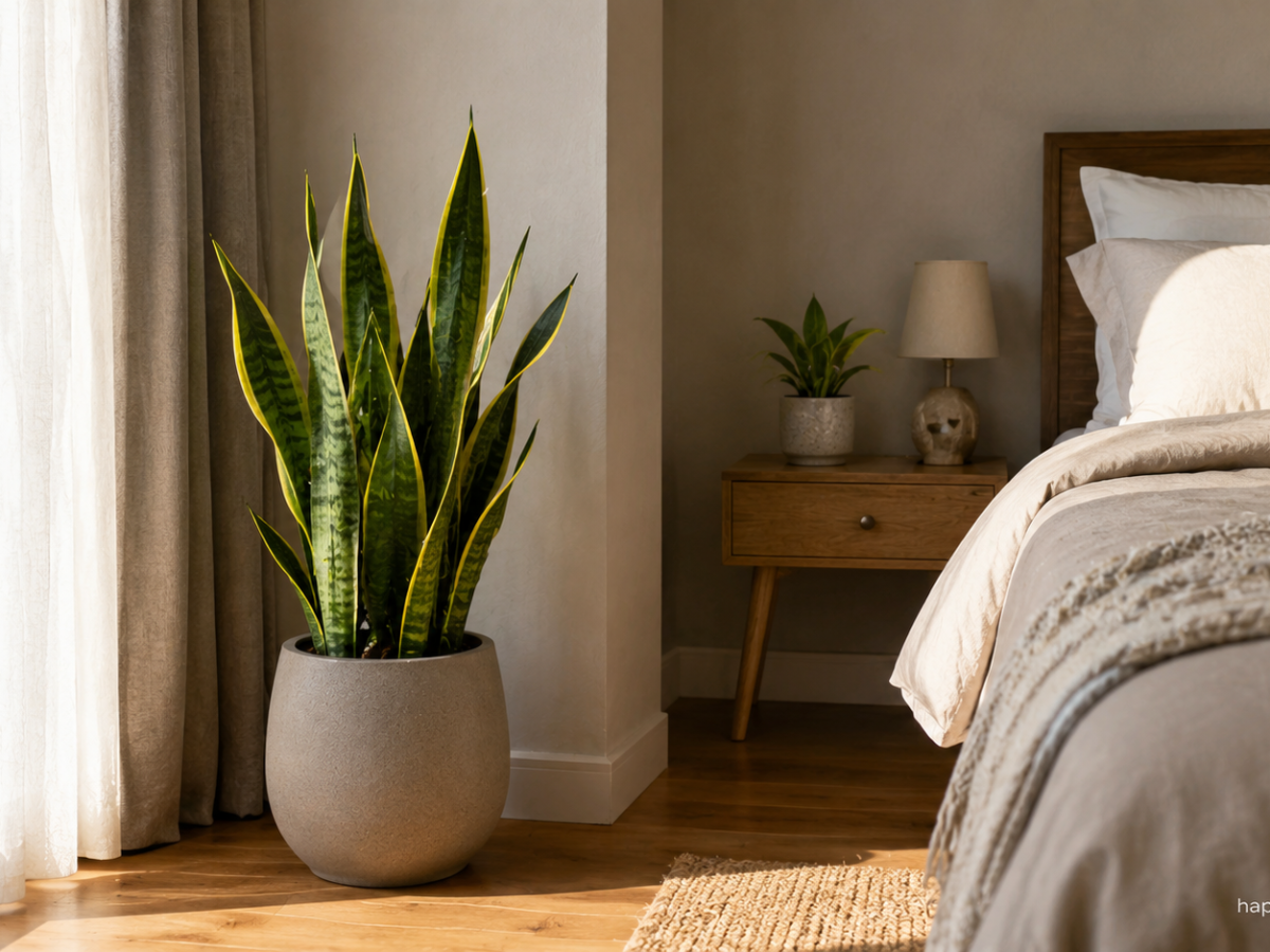 Snake plant in a modern bedroom corner in Bengaluru