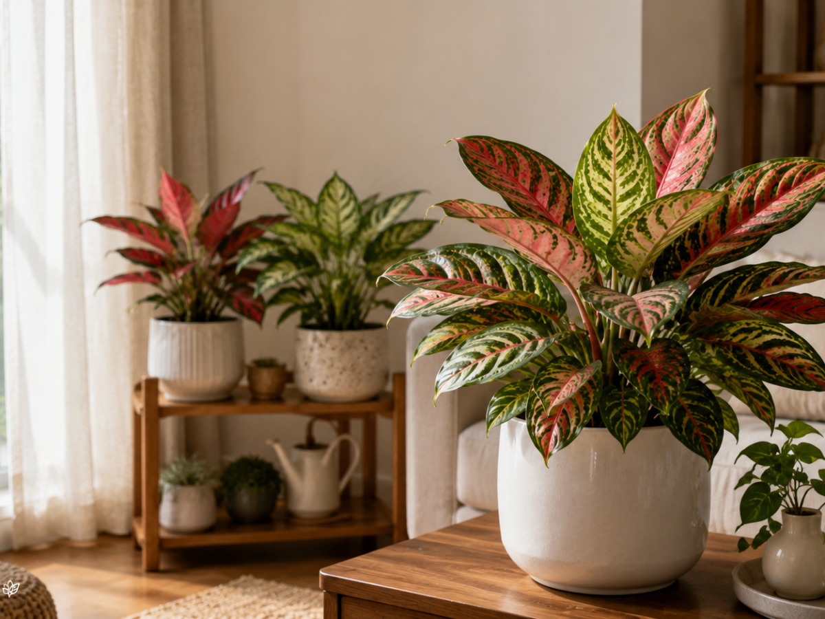 Aglaonema Chinese Evergreen plant on a living room table in Bangalore