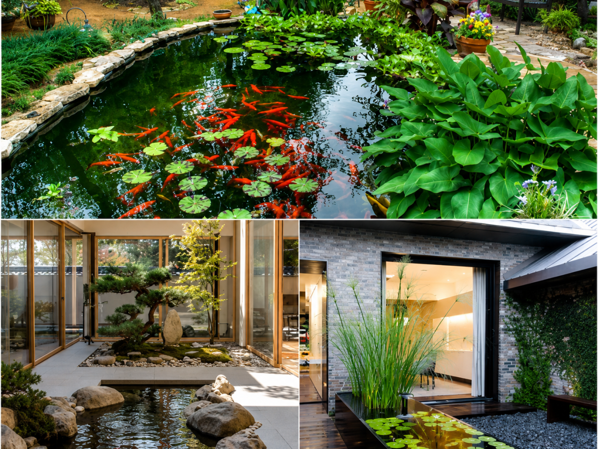 Traditional stone basin courtyard water garden setup in Bengaluru home