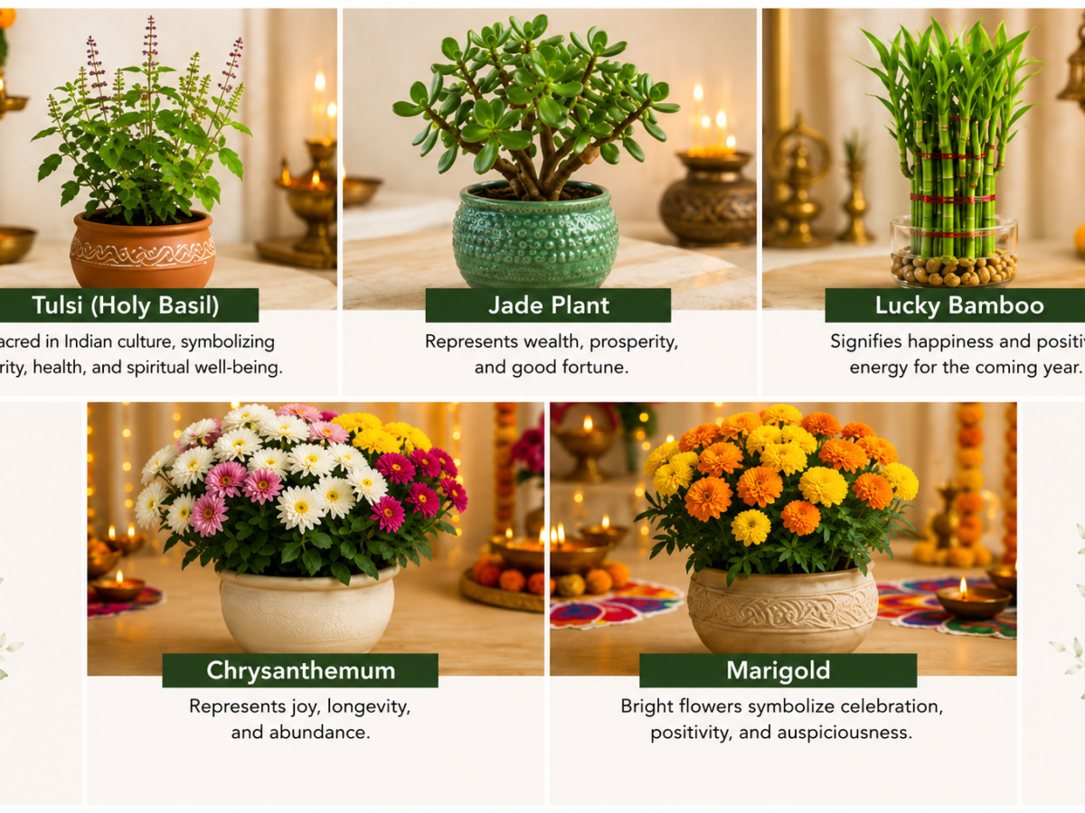 Best festival gift plants: Tulsi, Jade Plant, Lucky Bamboo, Chrysanthemum, Marigold