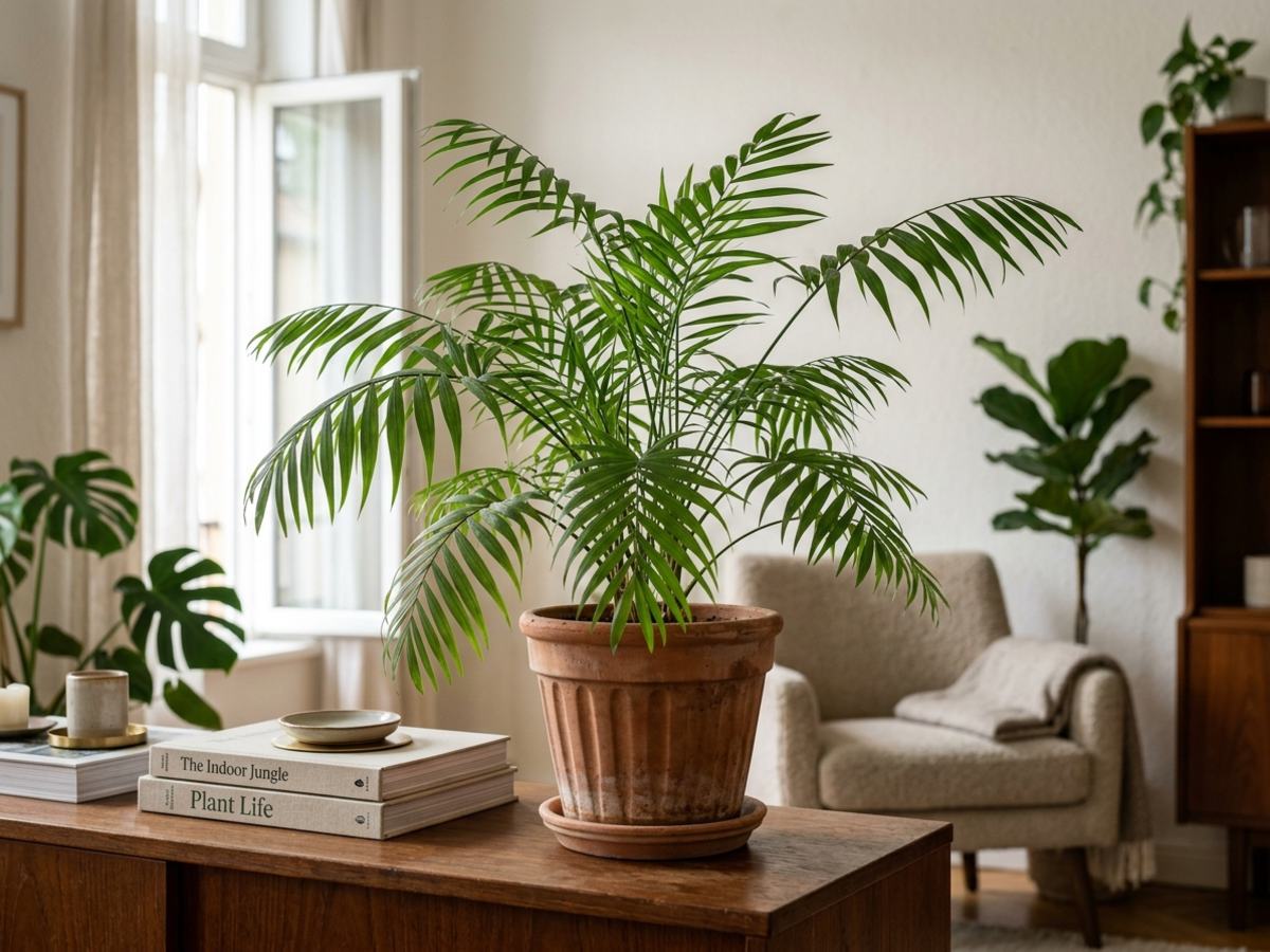 Parlor Palm Chamaedorea elegans with feathery fronds in Bangalore apartment by Happy Greenery