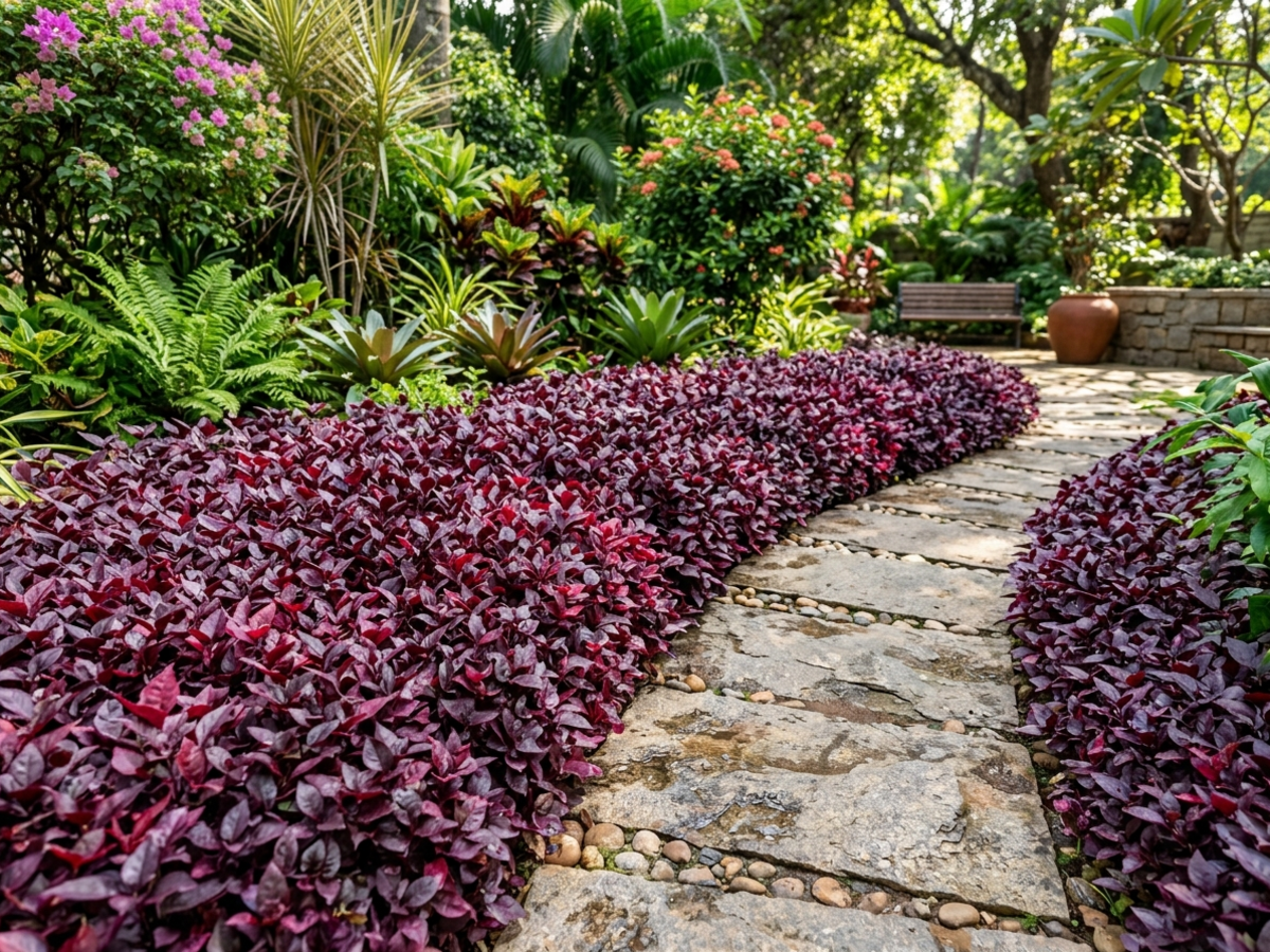 Alternanthera dentata ruby-burgundy foliage carpet providing designer contrast in landscape borders - Happy Greenery