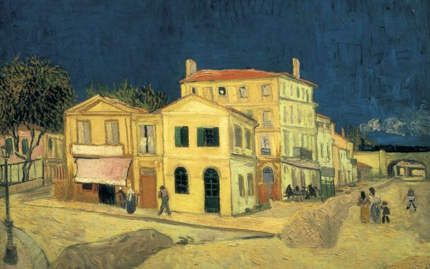 The image captures Van Gogh's hut portrait, brimming with vibrant village atmosphere through enchanting colors and brushstrokes.