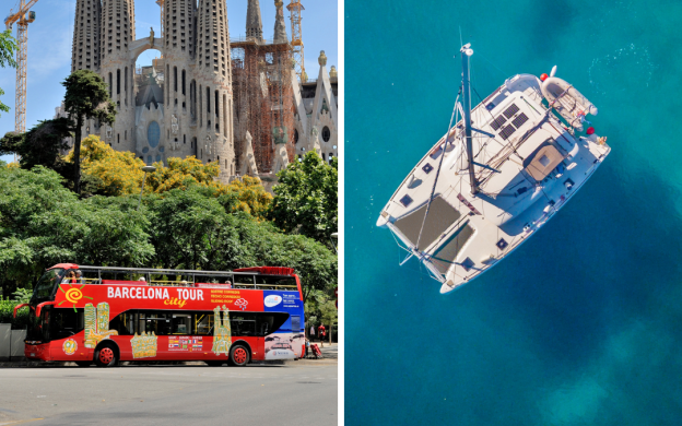 Captivating image: Barcelona's ultimate combo - City sightseeing on Hop-on Hop-off tour and Eco Catamaran Cruise, a perfect package for exploration.