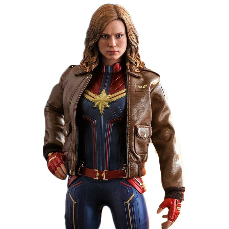 Brie Larson Captain Marvel Carol Danvers Brown Aviator Leather Jacket