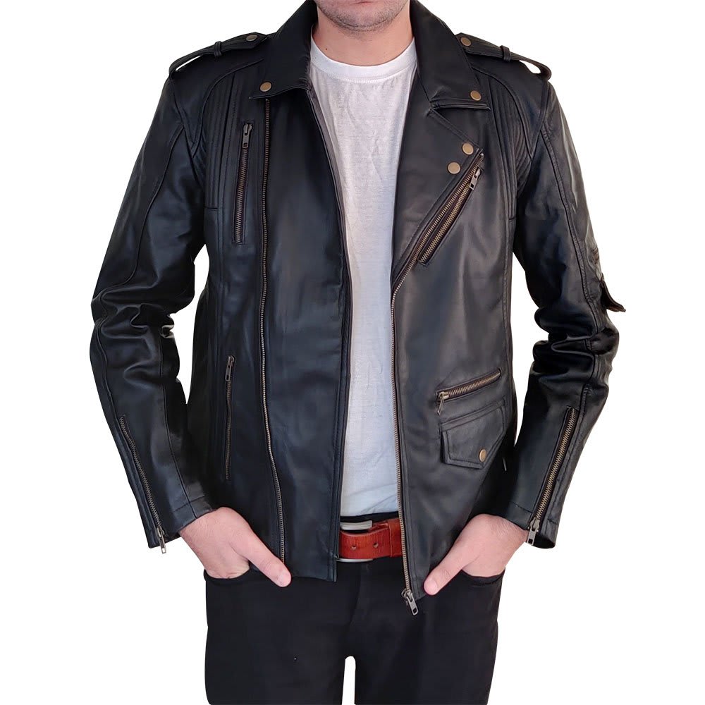 slim fitting leather jacket