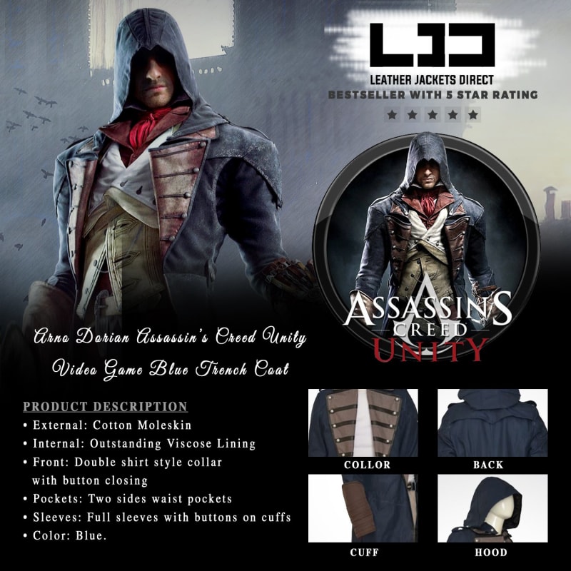 Arno Dorian Assassin’s Creed Unity Video Game Blue Trench Coat
