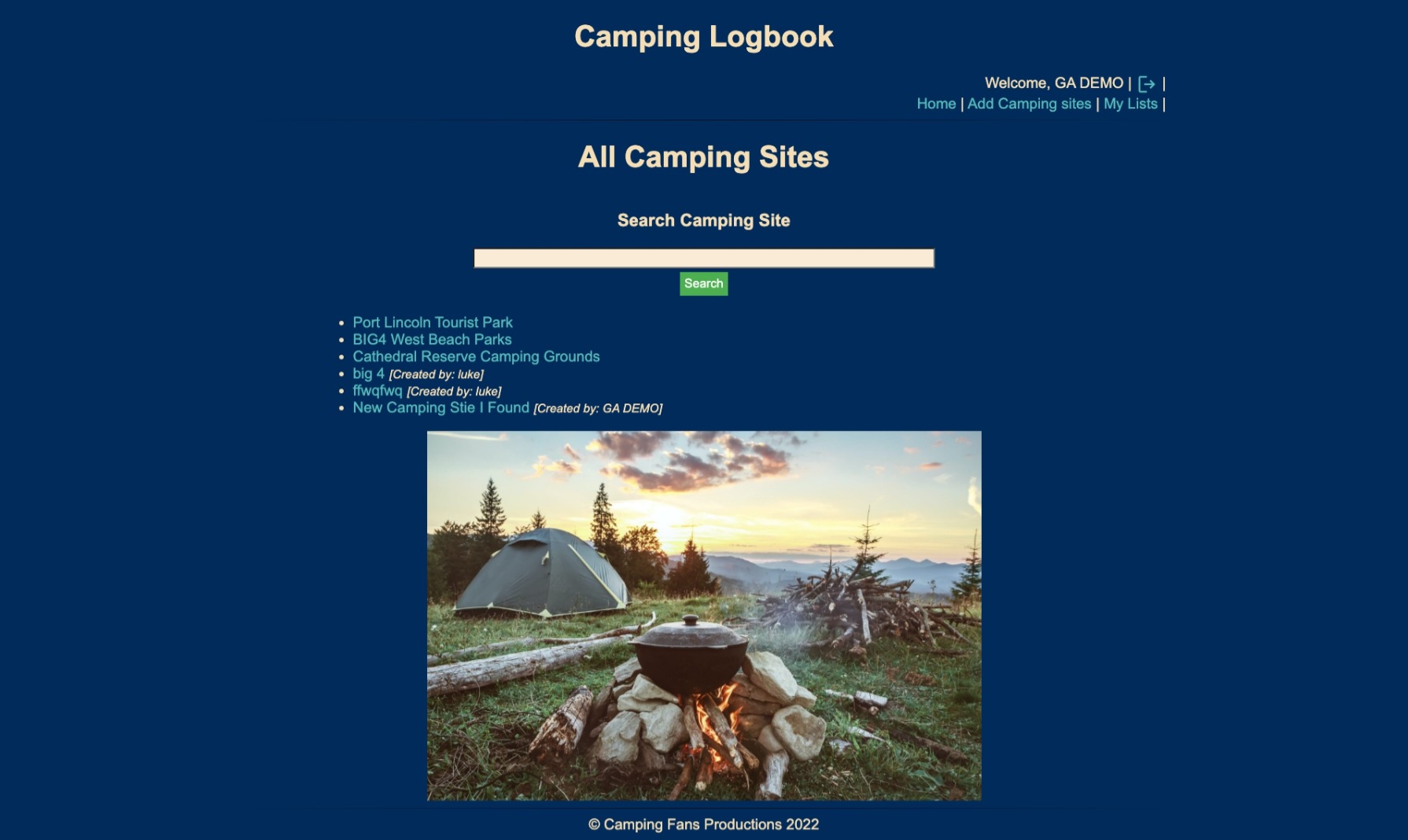 GitHub 0HuanyuLi0/campinglogbook search Australia camping sites