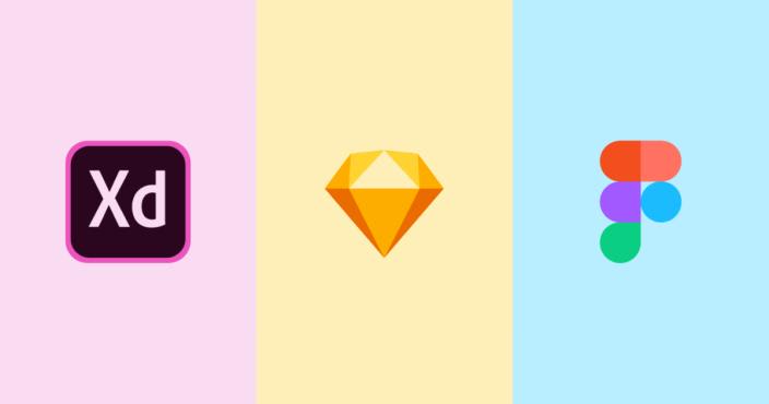 Illustration des 3 outils consécutifs : Adobe Xd, Sketch et Figma Illustration des 3 outils consécutifs : Adobe Xd, Sketch et Figma