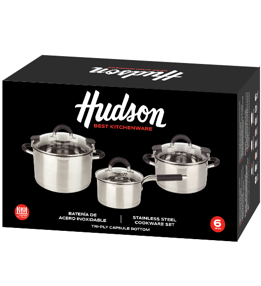 Set De 3 Ollas Cacerolas Acero Inoxidable Apto Induccion Hudson