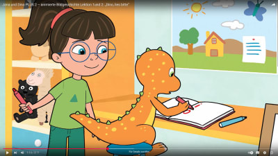 Jana und Dino PLUS 2 – animierte Bildgeschichte Lektion 1und 2: „Dino, lies bitte“