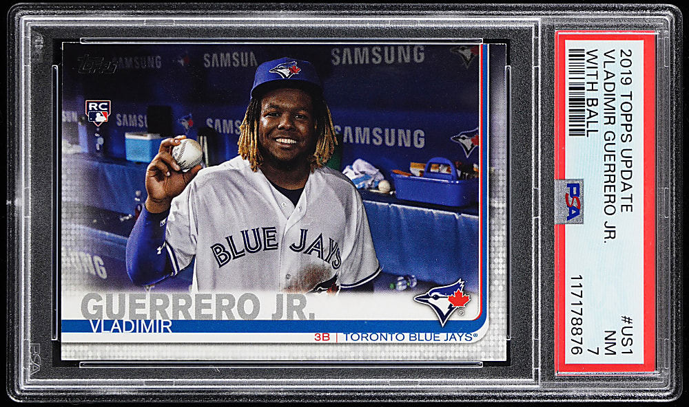 2019 Topps Update #US1 Vladimir Guerrero Jr. with Ball Rookie Shortprint PSA NM 7