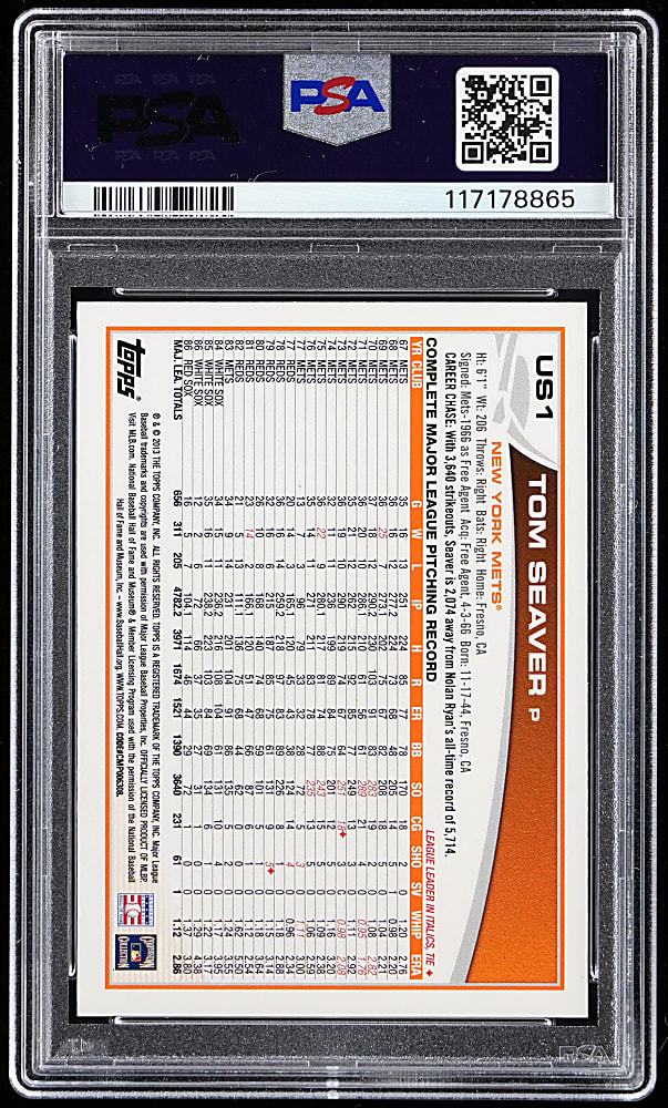 2013 Topps Update #US1 Tom Seaver Shortprint Variation PSA GEM MINT 10